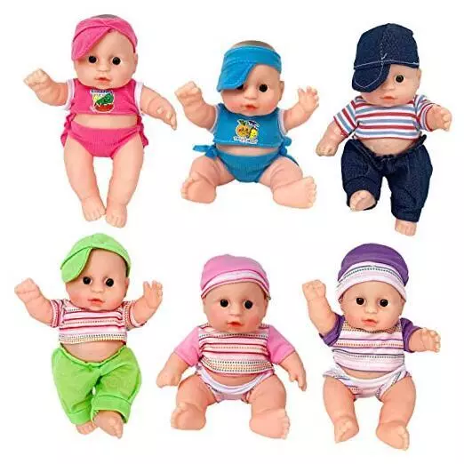8" Baby Dolls Set of 6 Cute Little Vinyl Infant Dolls, Mini Nursery Toys for