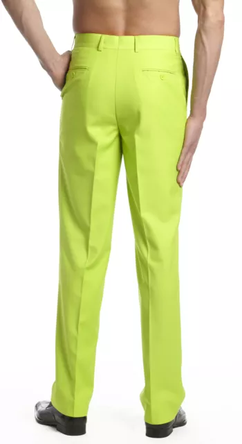 CONCITOR MEN'S DRESS Pants Trousers Flat Front Slacks Solid LIME GREEN ...