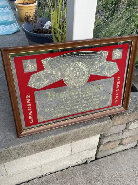 Large 25 x 18 inch Genuine Budweiser Lager Beer Bar Mirror Sign Anheuser Busch