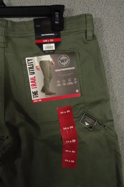 Weatherproof Trail Utility Pants Mens 34x30 Straight Fit Flex Waist Army Green