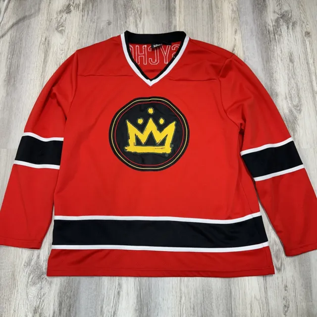 Fall Out Boy Psycho 15 Hockey Jersey Long Sleeve Red Black Men's Size L