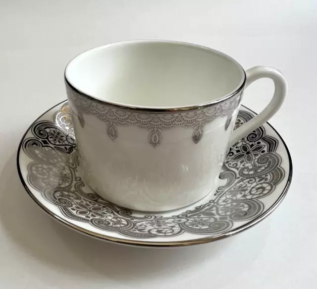 Waterford Lismore Lace Platinum Cup & Saucer - 2 1/4" 0908B Excellent Condition