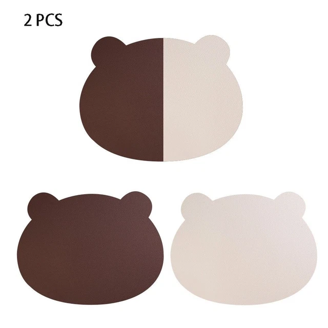 2 pcs Bicolor Kitchen Cutlery Mat Leather Bear Cutlery Mat  Room