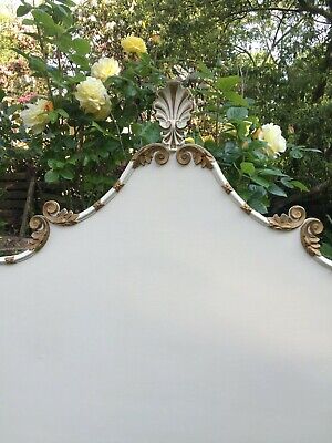 Vintage French Style Wood Bed head carved wood cream gold colour 4