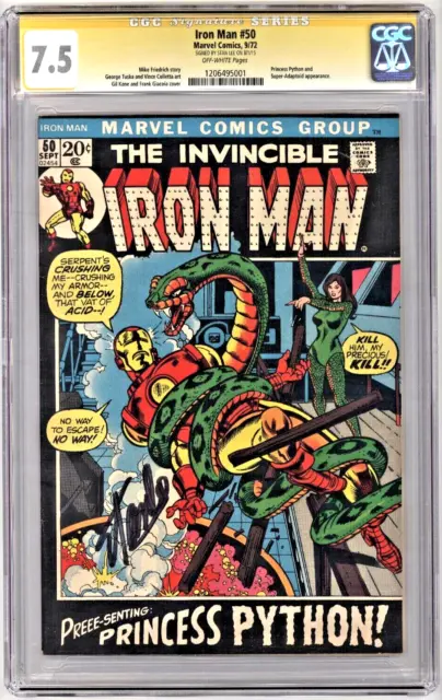 1972 Marvel Comics Invincible Iron Man #50 Cgc 7.5 Wp - Ss Signed By Stan Lee