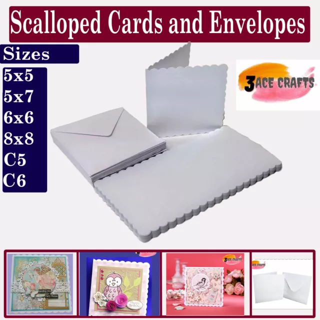 WHITE SCALLOPED BLANK CARDS & ENVELOPES  For Family & Friends