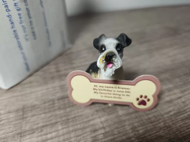 Vtg Sitting Schnauzer Dog Mini Figurine Resin Black White Brown 1.75” Tall