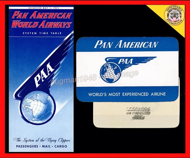 PAN AM AIRWAYS 1951 AIRLINE TIMETABLE SCHEDULE...Plus Pan Am luggage
