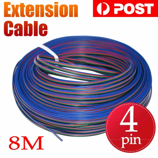 8 Metres 4-Pin Wire Flexible Extension Cable for RGB Led Strip Lights AUS STOCK