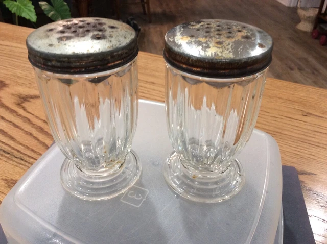 Old Pair Hoosier Kitchen Cabinet Footed Sugar Jars Country Store Primitive