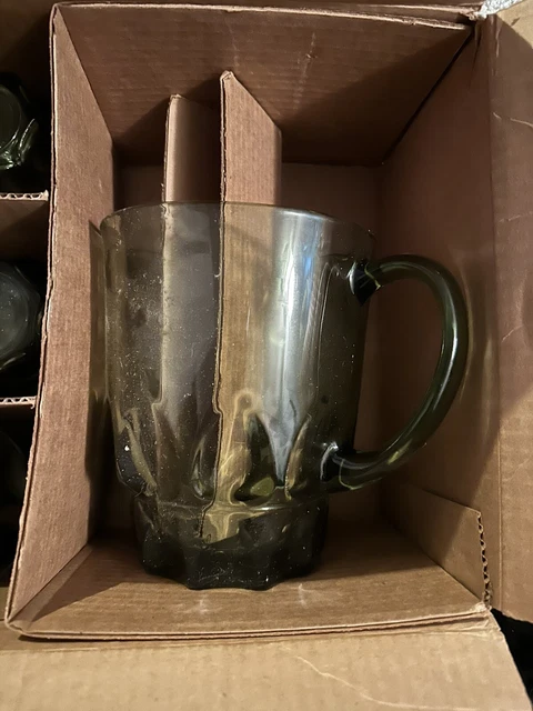 Vintage Depression Dark Green France Glass Set 6 Cups and Pitcher