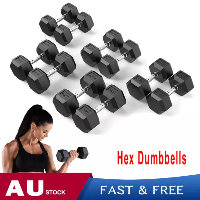 1KG-30KG Rubber Hex Dumbbell Fitness Home Gym Exercise Strength Training Weight