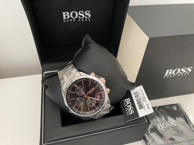 Genuine Hugo Boss Mens Watch Hb1513473 Grand Prix Rose Gold And Silver Tone