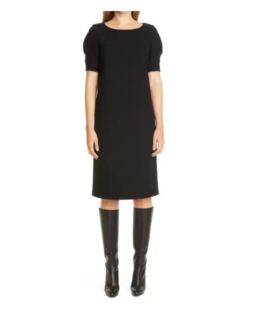 NEW Lafayette 148 Milena Nouveau Wool Crepe Shift Dress in Black - Size 0 #D3784