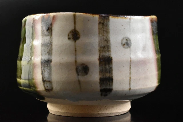 M1969: Japanese Oribe-ware Green glaze TEA BOWL Green tea tool Tea Ceremony