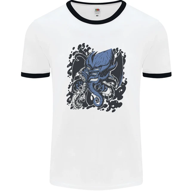 T-shirt da uomo Cyberpunk Cthulhu Kraken Octopus bianca