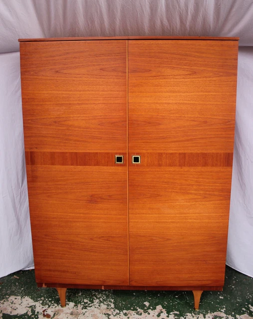 Stonehill Vintage Mid Century Modern Teak Double Wardrobe with Hidden Mirror