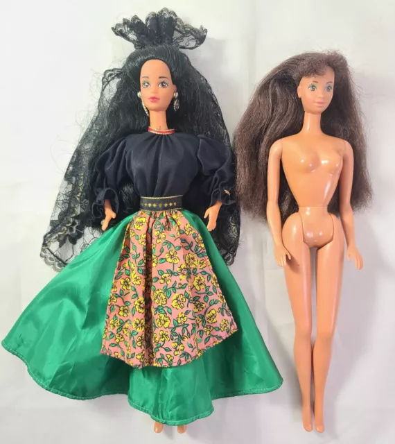 2 Vintage Barbie Dolls Spanish Steffie Face Dressed  1991 My First Hispanic 1988