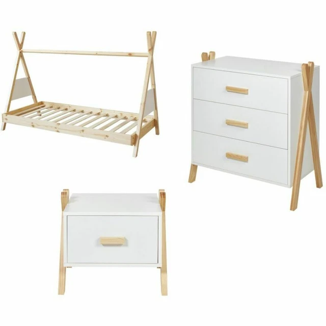 Paris Prix - Pack - Lit Enfant, Chevet & Commode "roki" 198cm Blanc