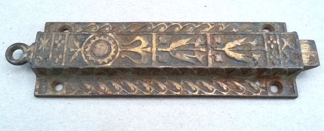 Antique Door Latch Eastlake Cast Iron Lock Ornate Spring Dead Bolt Cabinet 1870s