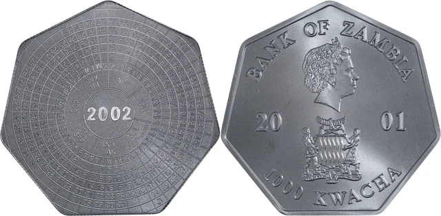 Zambia: 1000 Kwacha copper-nickel 2001 (2002 Year Calendar, 7-sided) - prooflike