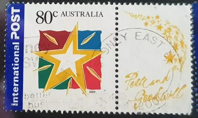 Australia 2001 Christmas 80c International stamp with tab fine used