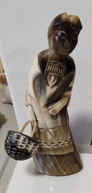 Vintage Carved Sculpture Woman Figurine From Horn Early to Mid 20th Century