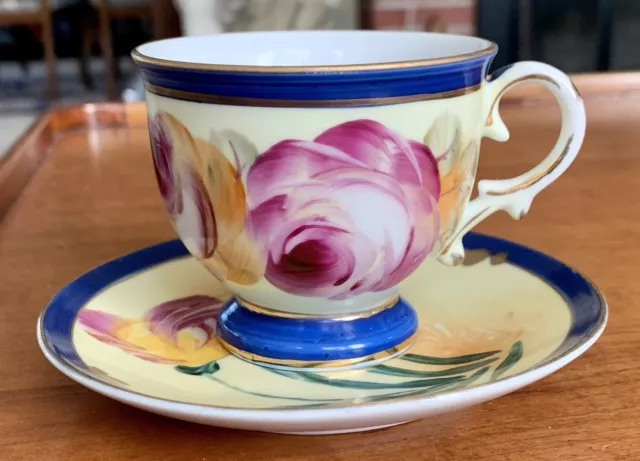 Decore a la Main Limoges Estilo Rosas Pintadas a Mano Media Taza Taza y Platillo