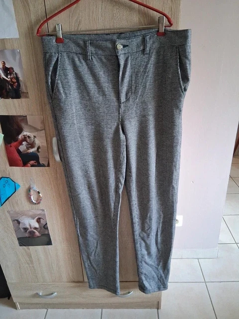 Pantalon Chino à Carreaux Gris Le Temps Des Cerises - Taille élastique Guilia