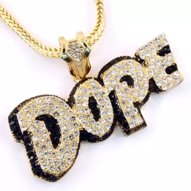 Hip Hop CZ Crystal Stone DOPE Pendant 36" Franco Chain Necklace 62Z01014