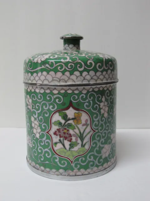 Antique Chinese Cloisonne Lidded Jar Or Tea Caddy With Floral design