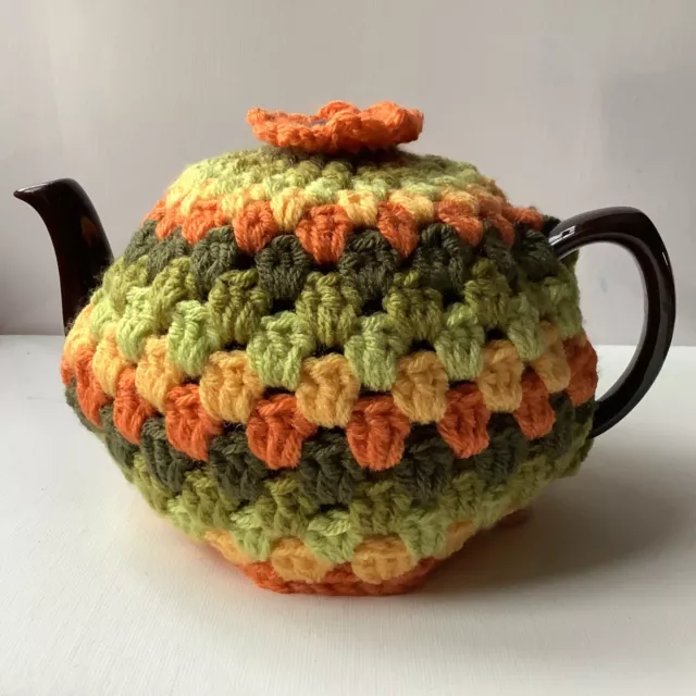 New Handmade Retro Vintage Crochet Tea Cosy Multicoloured M/L Teapot Cover