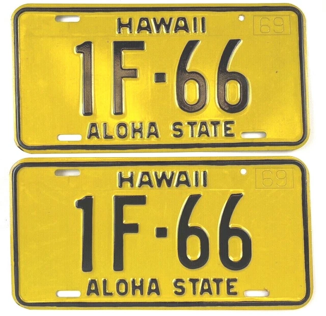 VINTAGE HAWAII 1969 License Plate Pair Honolulu Co Man Cave Collector