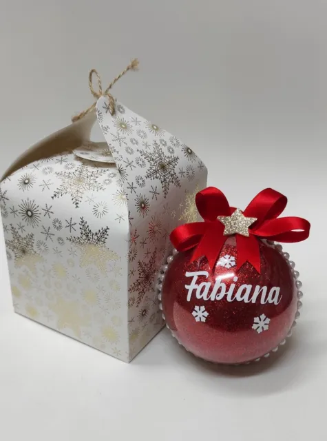 Pallina Natale rossa con Perline 10cm Personalizzata scatola natalizia inclusa