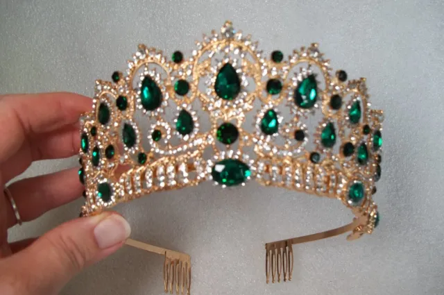 Crystal Rhinestone Tiara Wedding Bridal Pageant Princess Crown Accessory Green