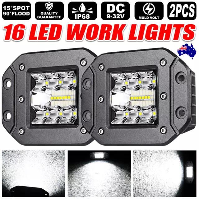 2X 5inch Flush Mount LED Work Lights Bar Flood Reverse Lamp 4WD Car Truck 12/24V