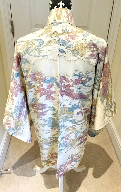 Giacca Kimono Haori FAB INUTILIZZATA Donna"" Avorio Giapponese Crepe ""Pretty Scenery"" S/M