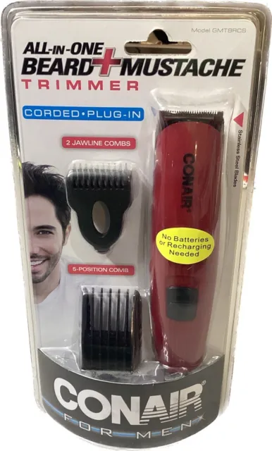 CONAIRMAN Men's Corded Plug-In Beard & Mustache Trimmer with 3 All Purpose Combs