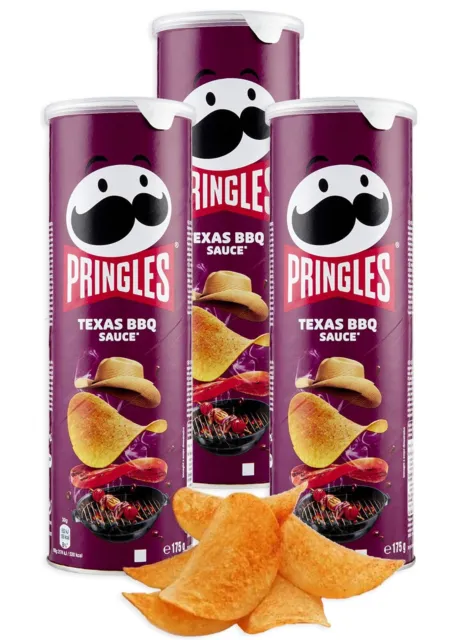3X Pringles Texas BBQ Sauce Tubo Patatine con Salsa Barbeque Texana, 175g