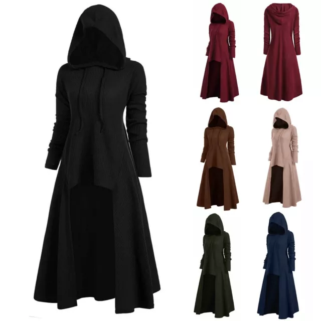 Women's Medieval Dress Lace-up Vintage Hooded Cloak Robe Retro Sweatshirt Tops A