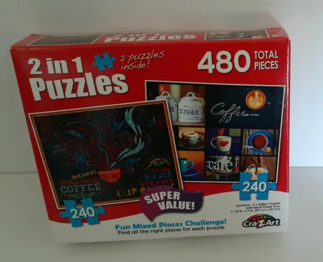 2 in 1 {240 Pieces Each} 11.25" x 9" CraZart_ Coffee_ New Jigsaw Puzzle