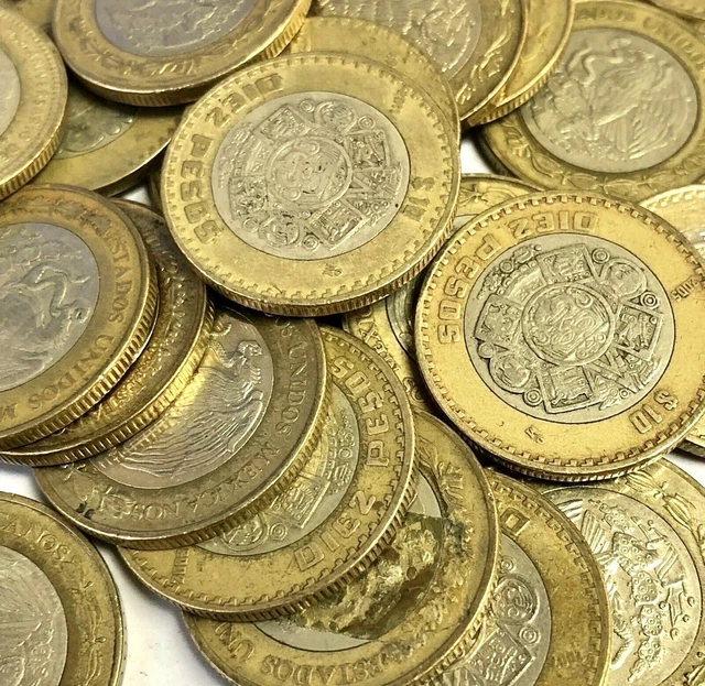 MEXICO lot D BIMETALLIC 10 PESOS unsearched diez world snake 18 coins