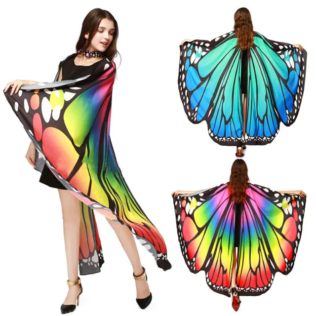 Women Butterfly Wings Cape Headband Adult Fairy Cloak Fancy Dress Costume -g