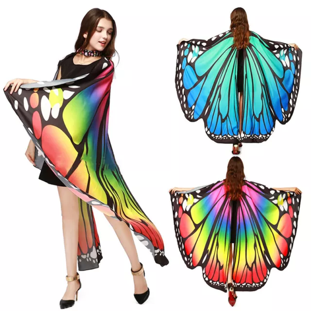 Women Butterfly Wings Cape Headband Adult Fairy Cloak Fancy Dress Costume -g