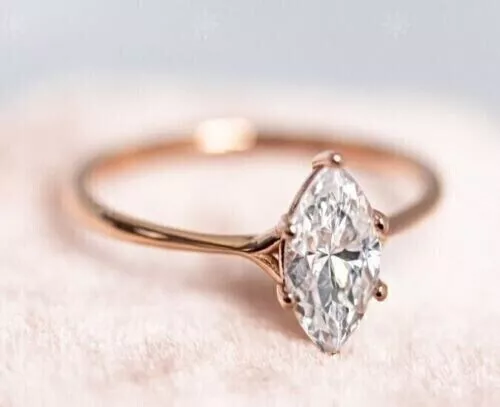2CT MARQUISE CUT Lab Created Diamond Women Engagement Ring 14K Rose ...