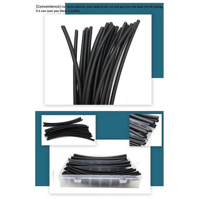 Set tubi termoretraibili calore nero ad alte prestazioni 45 pezzi 4 mm diametro
