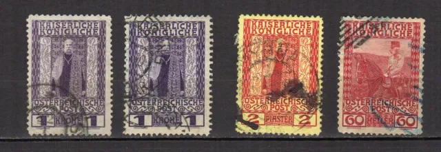 Autriche 1908-13 François-Joseph 1er 4 timbres oblitérés /TE3419