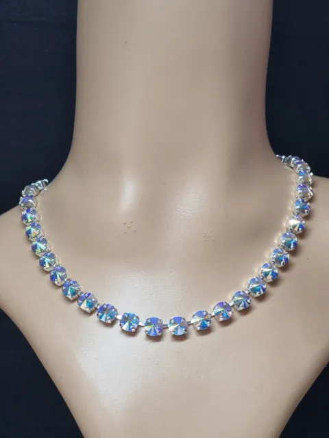 8mm Crystal AB rivoli swarovski crystal necklace with silver base