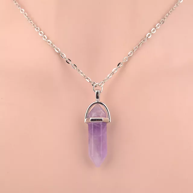 Natural Crystal Pendulum Quartz Stone Pendant Chakra Healing Gemstone Necklace 3