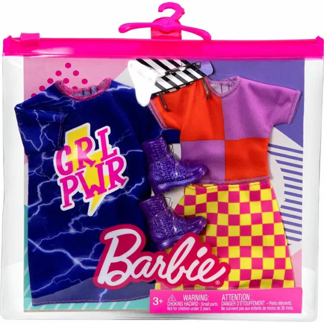 Mattel - Barbie Doll Fashion 2-PACK (Checker Skirt, Color-Blocked Shirt & more)